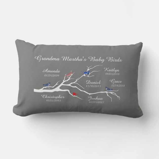 Cojín Lumbar Árbol de las Abuelas (pájaros), personalizar con 6 (Anverso)