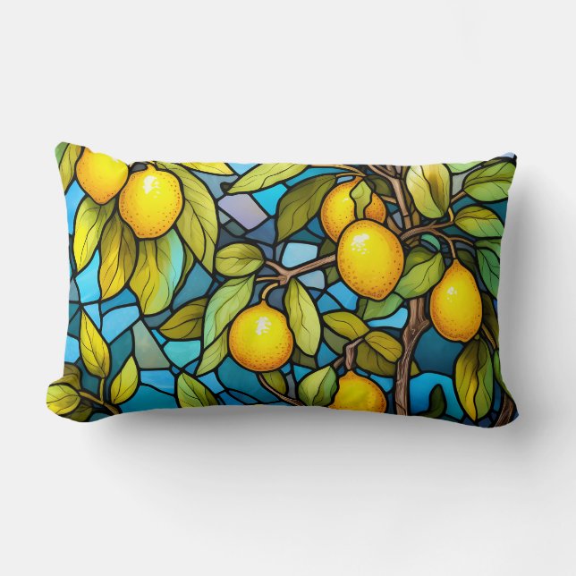 Cojín Lumbar Árbol de limón, vidrio manchado, elegante (Anverso)