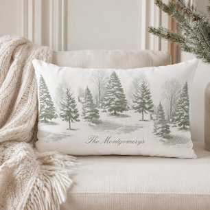 Cojín Lumbar Árbol de Navidad de Monograma de Pino de Bosque In