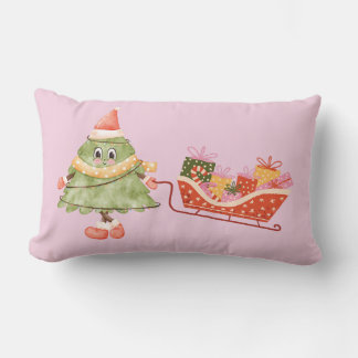 Cojín Lumbar Árbol de Navidad en Acuarela Adorable Tirando un T