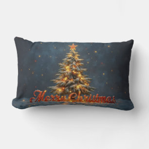 Cojín Lumbar Árbol de Navidad nevado con luces cálidas