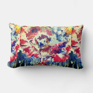 Cojín Lumbar Árbol en flor azul rojo abstracto