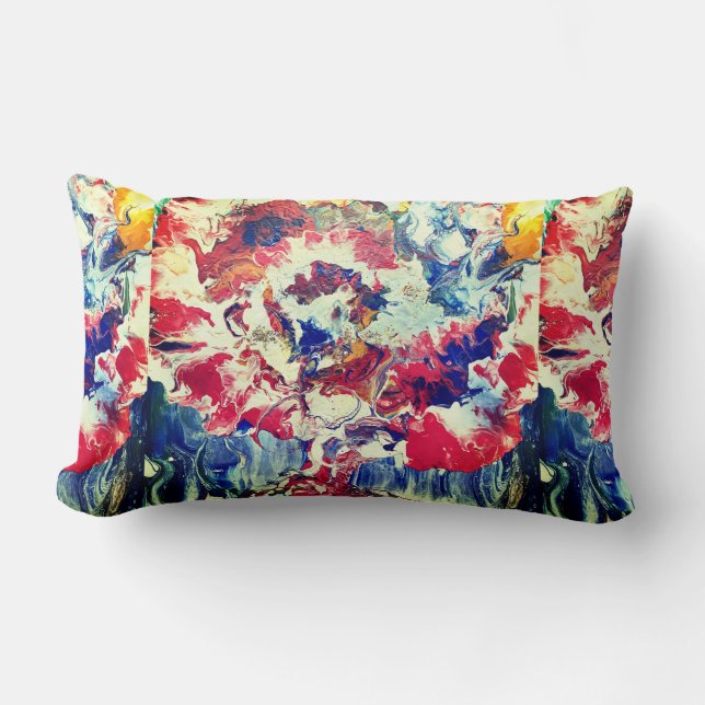 Cojín Lumbar Árbol en flor azul rojo abstracto (Anverso)