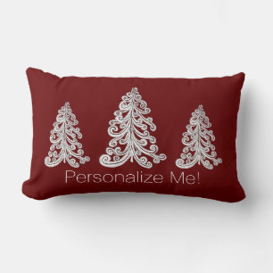 Cojín Lumbar Árbol moderno de Navidad Swirly en rojo del vino
