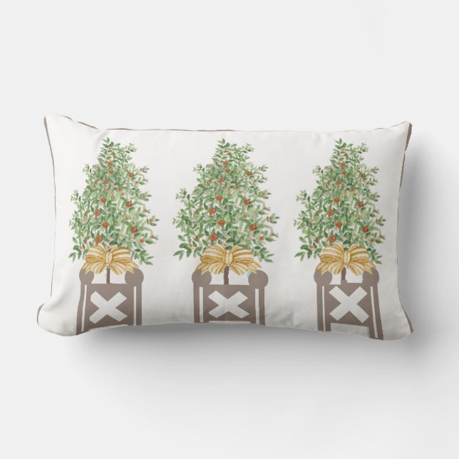 Cojín Lumbar Árbol naranja Topiary Beige Chinoiserie (Anverso)