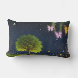 Cojín Lumbar Árbol salvaje nocturno con mariposas y luciérnagas