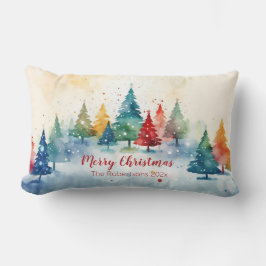 Cojín Lumbar Árboles de Navidad Coloridos Feliz Navidad