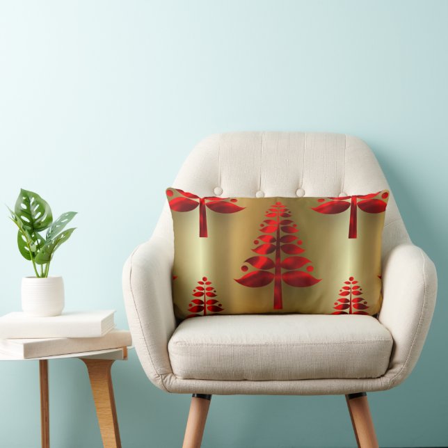 Cojín Lumbar Árboles de Navidad rojos en oro (Silla)