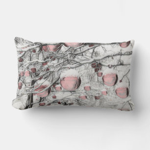 Cojín Lumbar Árboles nevados con adornos dibujando