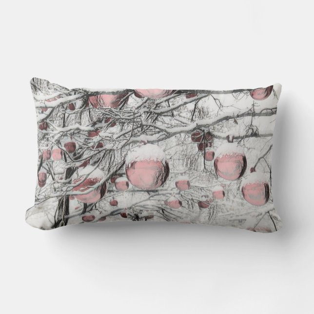 Cojín Lumbar Árboles nevados con adornos dibujando (Anverso)