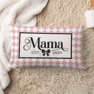 Cojín Lumbar Arlequín de Cuadros Rosados Mama Personalizado Est