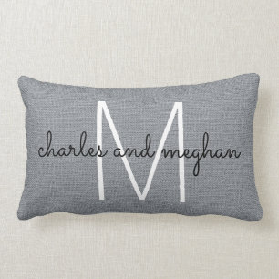 Cojín Lumbar Arpillera gris rústica de moda con nombres y el