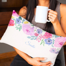 Cojín Lumbar Arreglo floral de rosas en acuarela personalizado