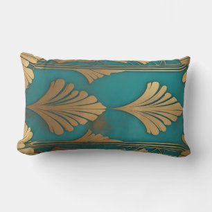 Cojín Lumbar Art Deco en azul y dorado