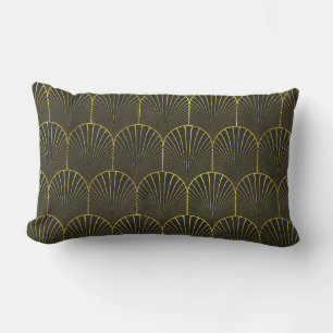 Cojín Lumbar Art Deco En Oro Y Negro