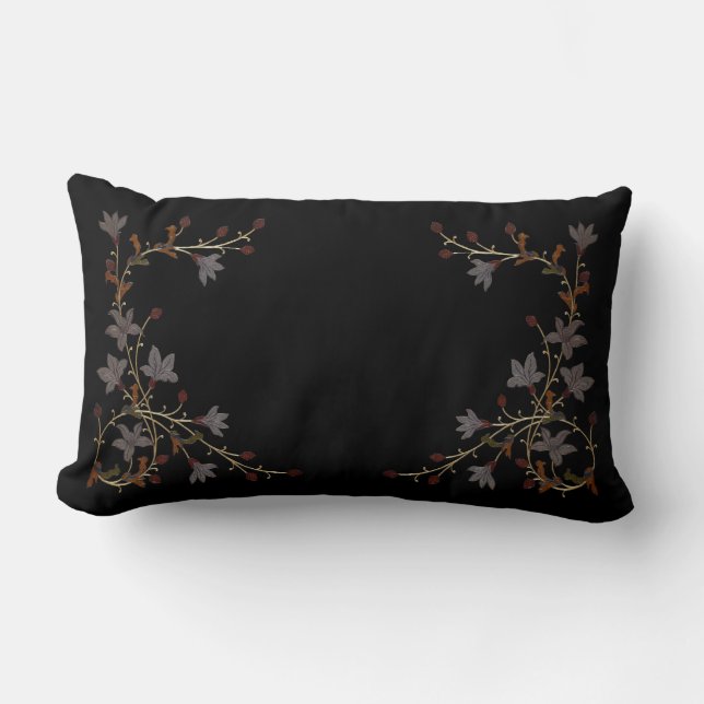 Cojín Lumbar Art Deco Flowers On Black (Anverso)