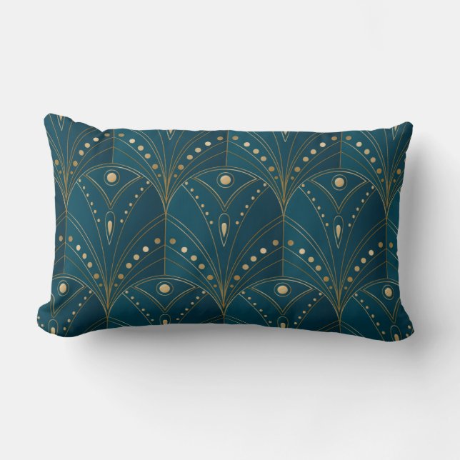 Cojín Lumbar Art Deco pattern with gold geometric shapes (Anverso)