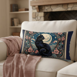 Cojín Lumbar Art Nouveau de Gato Negro místico