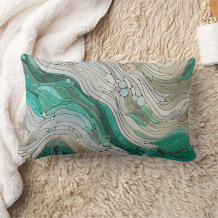 Cojín Lumbar Arte abstracto de mosaico - Perla, Taupe y Esmeral