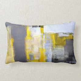 Cojín Lumbar Arte abstracto gris y amarillo "ocupado, ocupado"