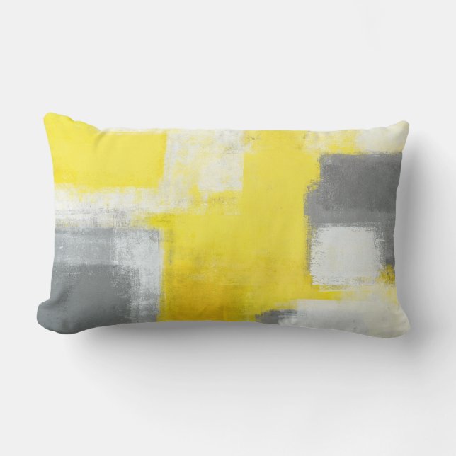 Cojín Lumbar Arte abstracto gris y amarillo "tropezado" (Anverso)