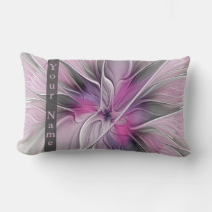 Cojín Lumbar Arte abstracto moderno floral flor rosa gris nombr