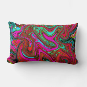 Cojín Lumbar Arte abstracto retro groovy magenta, rojo y azul