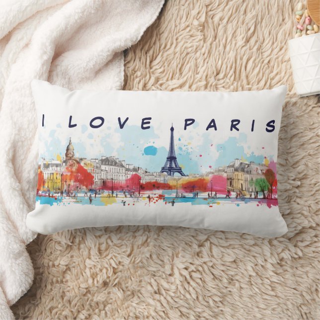 Cojín Lumbar Arte acuarela Amo París Torre Eiffel Viaje (Manta)