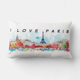 Cojín Lumbar Arte acuarela Amo París Torre Eiffel Viaje