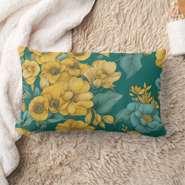 Cojín Lumbar Arte AI en modo floral amarillo (Manta)