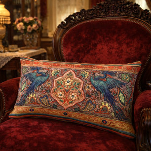 Cojín Lumbar Arte Antiguo Nouveau Pavos Reales en Friso de Vid