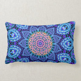 Cojín Lumbar Arte azul adornado del caleidoscopio de las