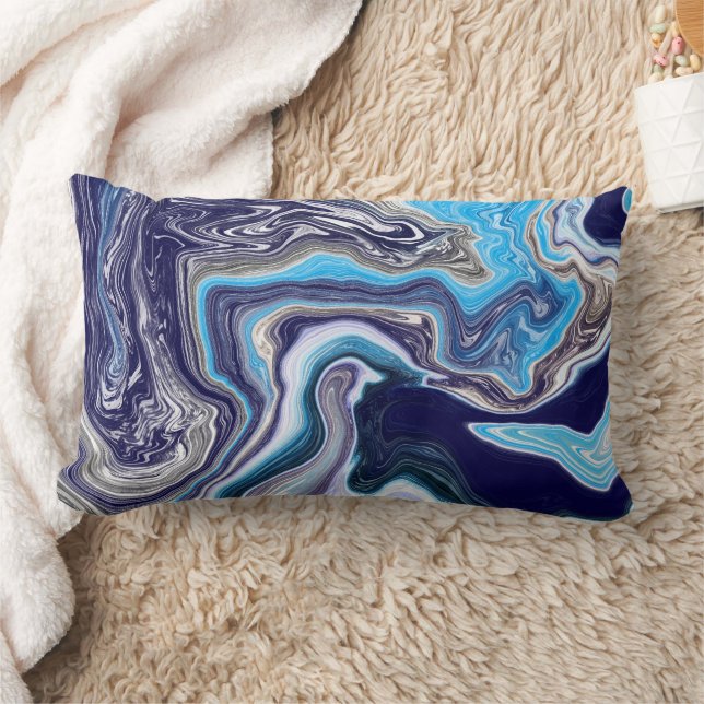 Cojín Lumbar Arte con fluido de mármol azul (Manta)