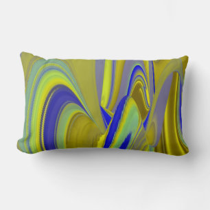Cojín Lumbar Arte de arcoíris abstracto 3D en azul amarillo oro