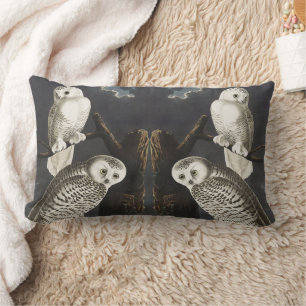 Cojín Lumbar Arte de ave nocturna de búho nevado Audubon vintag