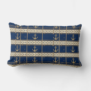 Cojín Lumbar Arte de cuerda de ancla con rayas azules marinas v