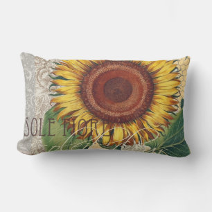 Cojín Lumbar Arte de Flor de Damasco Vintage Girasol