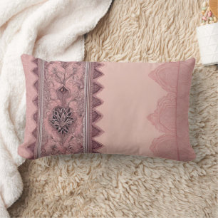 Cojín Lumbar Arte de IA con patrones rosados y beige