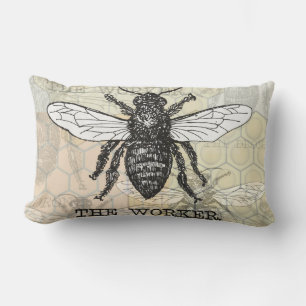 Cojín Lumbar Arte de ilustración vintage de abeja trabajadora