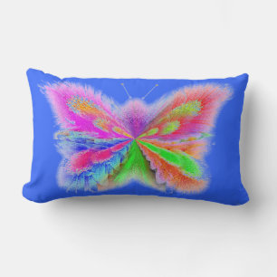 Cojín Lumbar Arte de Mariposa de 2 Lados Azul y Naranja