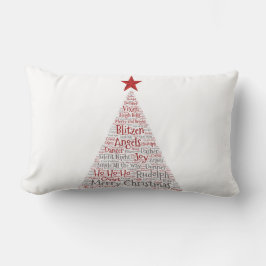 Cojín Lumbar Arte de Word en árbol de Navidad con estrella roja