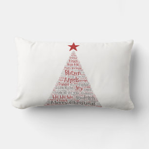 Cojín Lumbar Arte de Word en árbol de Navidad con estrella roja