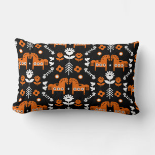 Cojín Lumbar Arte folclórico escandinavo de caballos