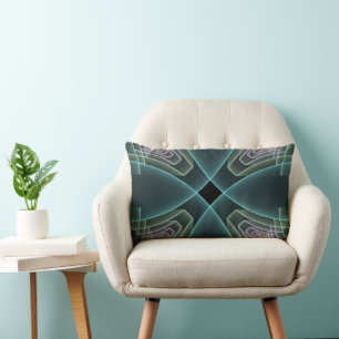 Cojín Lumbar Arte gráfico geométrico fractal teal moderno