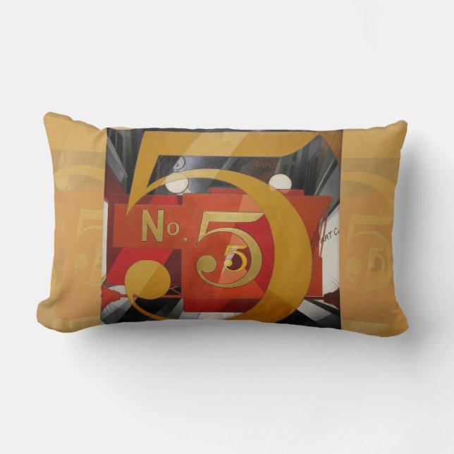 Cojín Lumbar Arte moderno Cubista Demuth Figura 5 en Oro (Anverso)