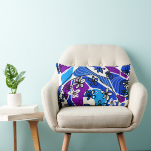 Cojín Lumbar Arte Neuro Floral Maximalista - Blanco Azul 2