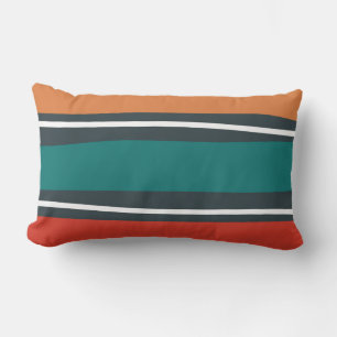 Cojín Lumbar Arte ondulado retro blanco rojo de terracota azul
