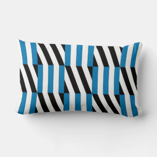 Cojín Lumbar Arte óptico geométrico moderno azul negro y blanco