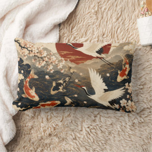 Cojín Lumbar Arte personalizado y elegante de koi y grulla japo