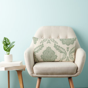 Cojín Lumbar Arte Rococó Damask I 2 vías Crema y Verde